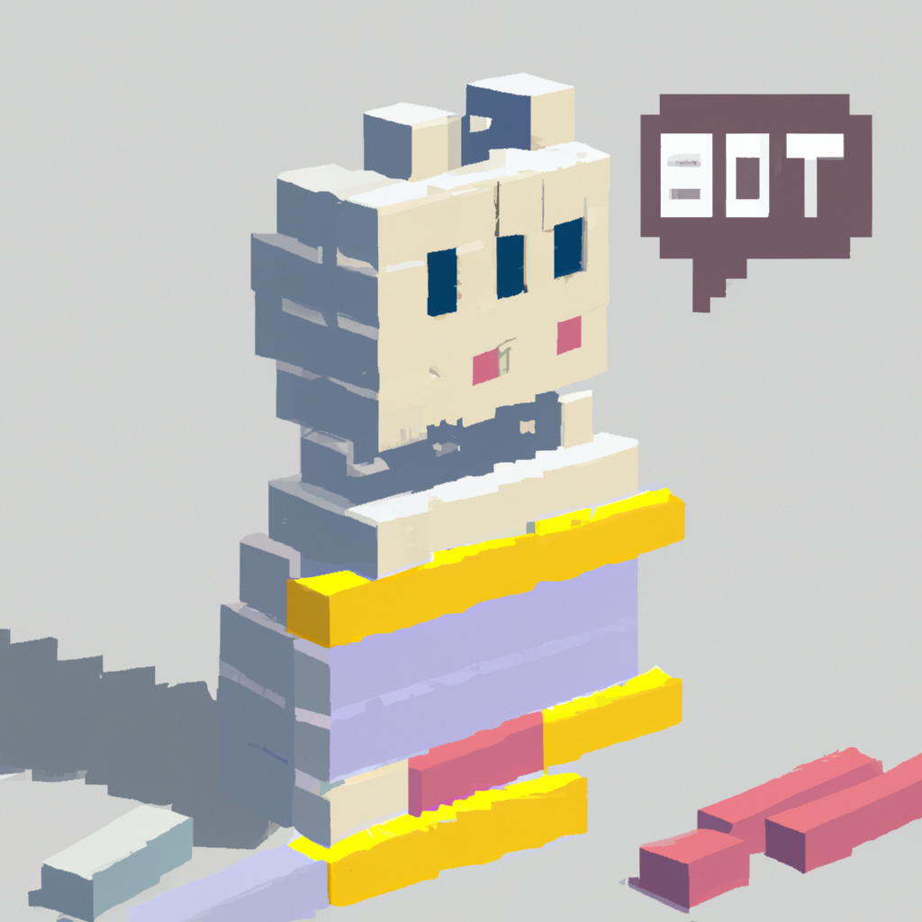 A painting of a chatbot under construction, made from building blocks