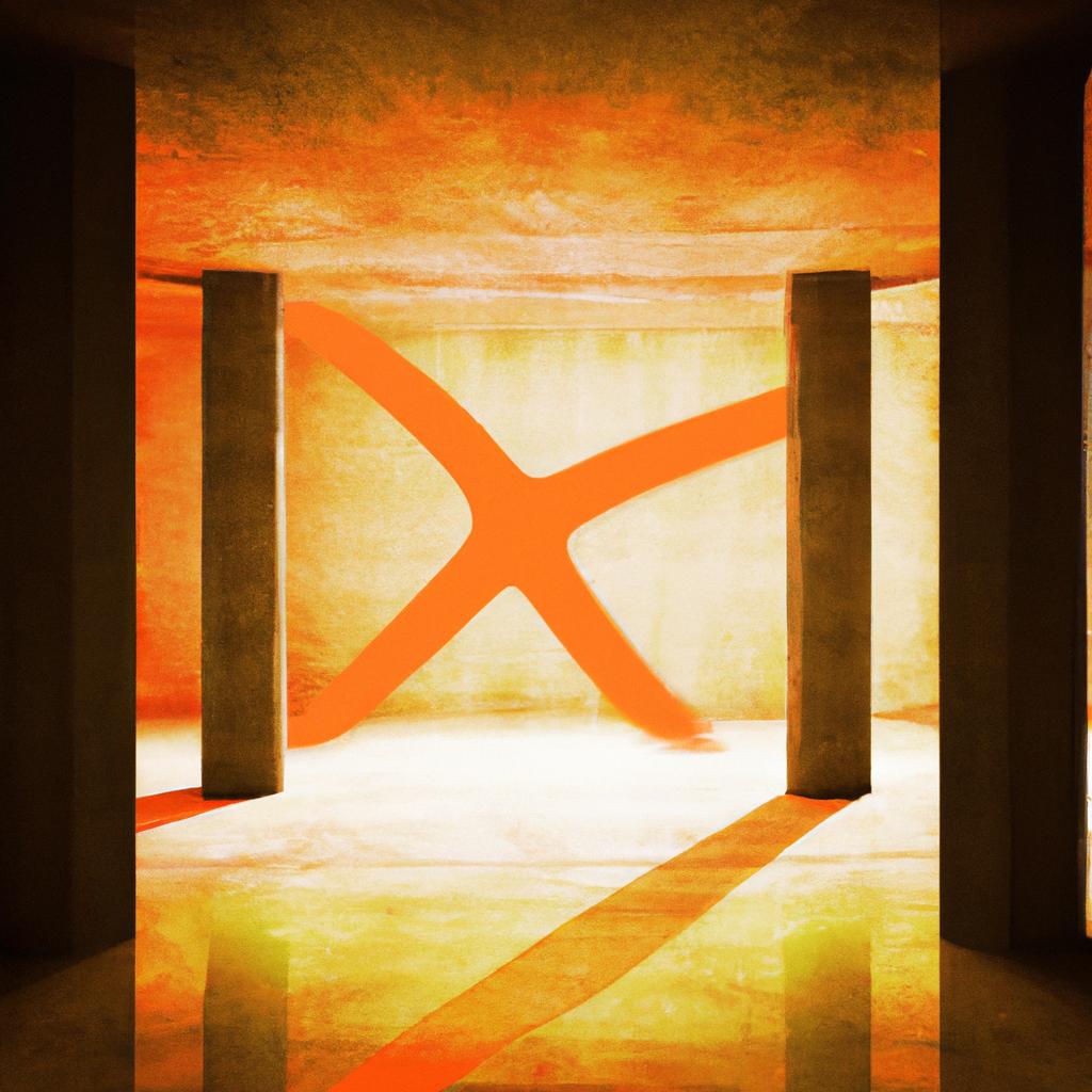 The mathematical symbol x in a room with a ceiling and a floor, digital art, vibrant