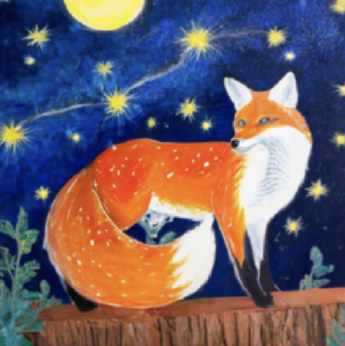 A painting of a fox in the style of starry night